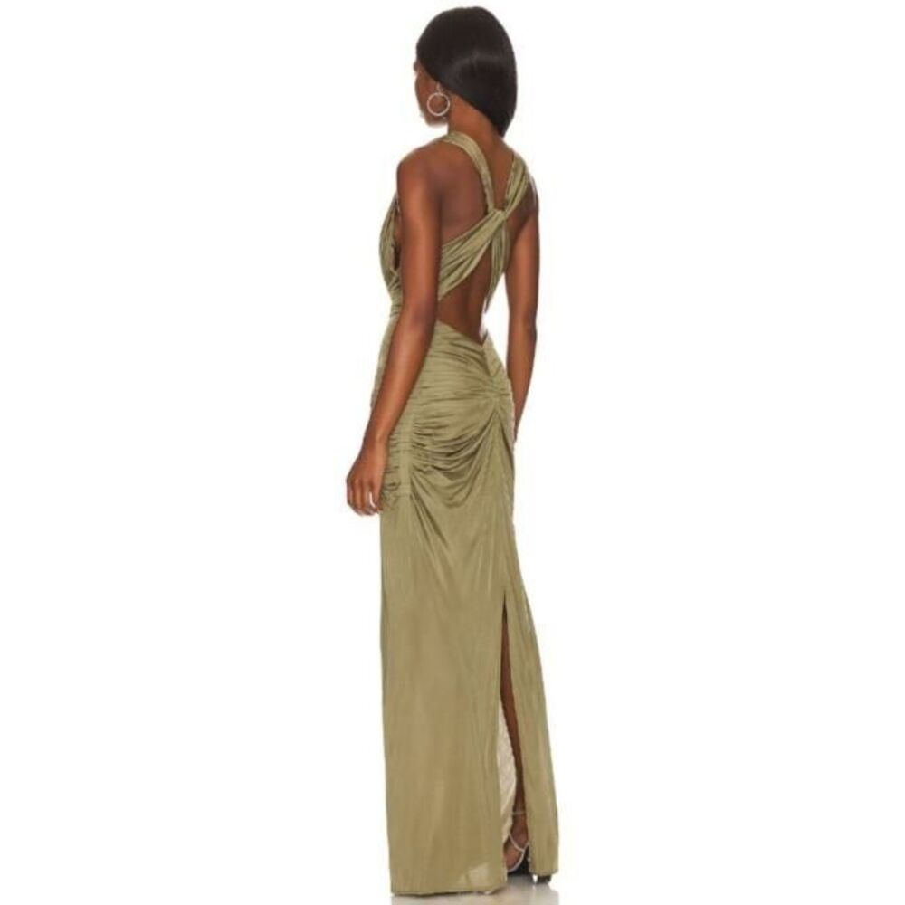 NWT Gauge81 Cowl Neck Ruched Crisscross Open Back Ina Long Dress Cumin Size 36/ - Picture 2 of 9